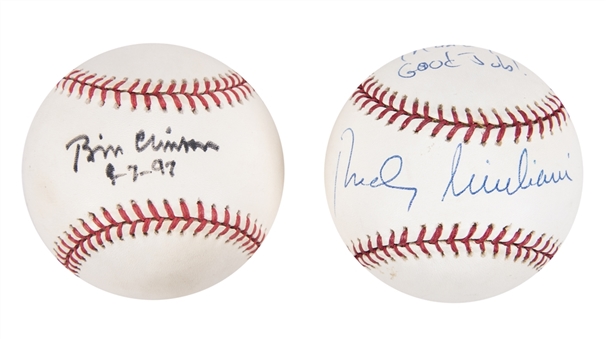 Lot of (2) Bill Clinton and Rudy Giuliani Single Signed Baseballs (PSA/DNA & JSA)